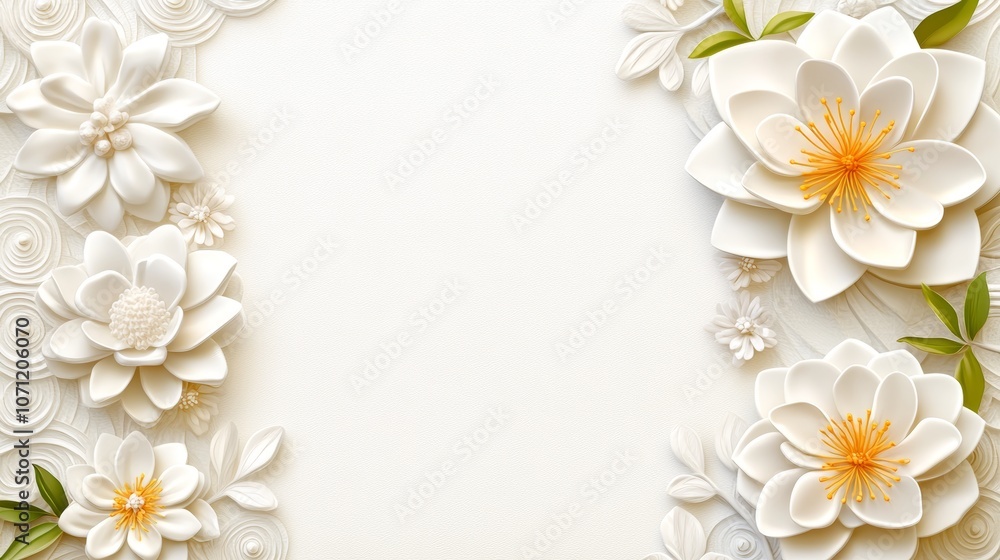 Naklejka premium Elegant White 3D Flowers Background Floral Design Wedding Invitation Greeting Card