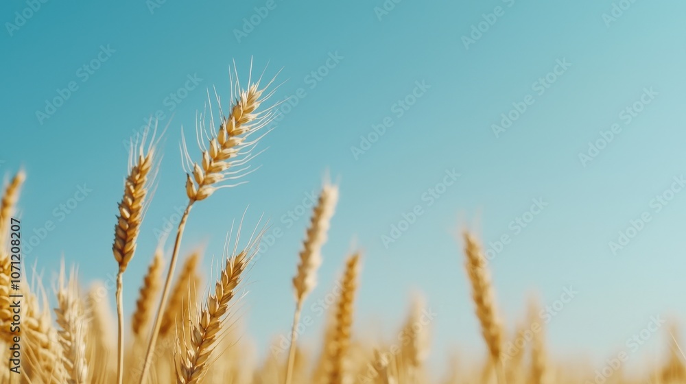 Expansive golden wheat field under a clear blue sky Expansive golden wheat field under a clear blue sky