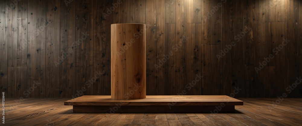 Wooden Cylinder on Rustic Platform Wooden Cylinder on Rustic Platform