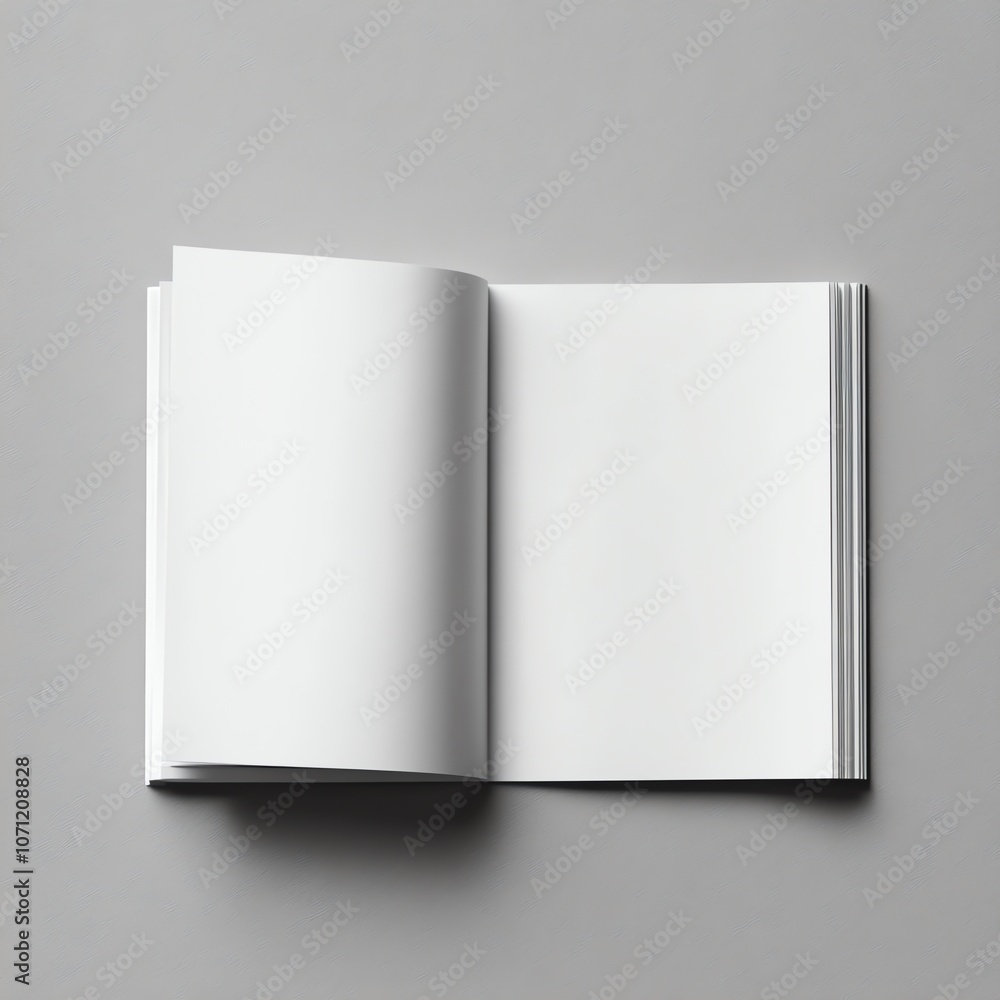 A blank, white book, open and lying flat on a gray surface. A blank, white book, open and lying flat on a gray surface.