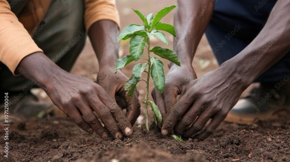 Closeup of hands planting a young sapling for environmental conservation and growth Closeup of hands planting a young sapling for environmental conservation and growth