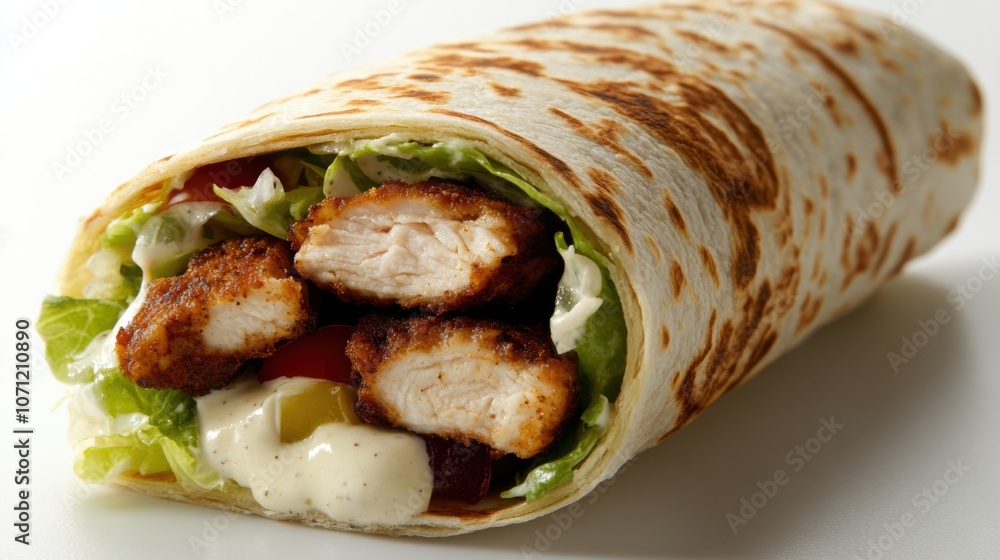Delicious grilled chicken caesar wrap with lettuce and sauce Delicious grilled chicken caesar wrap with lettuce and sauce