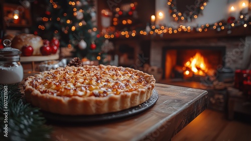 Freshly Baked Holiday Pie on Wooden Table