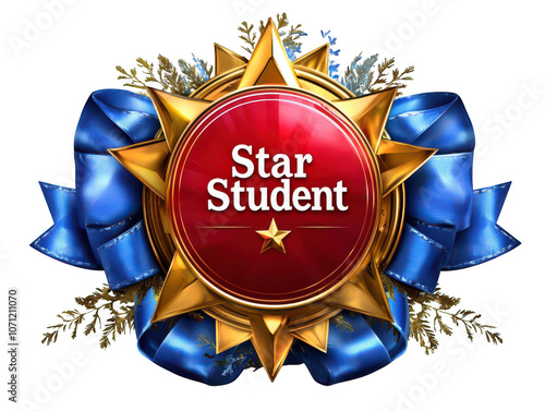 Star Student award with golden star and blue ribbon design