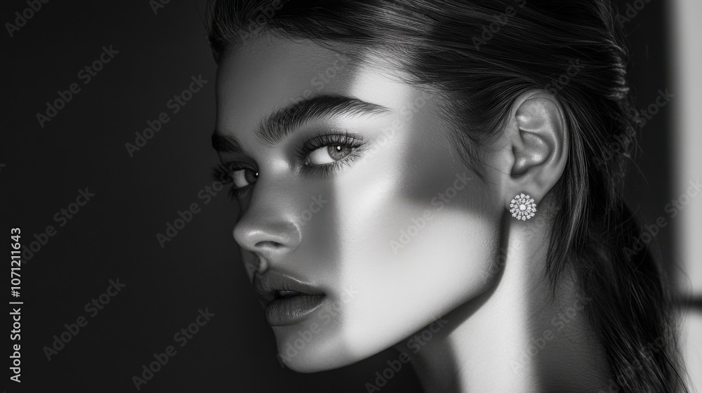 Elegant portrait of a woman in dramatic shadow play for modern design Elegant portrait of a woman in dramatic shadow play for modern design