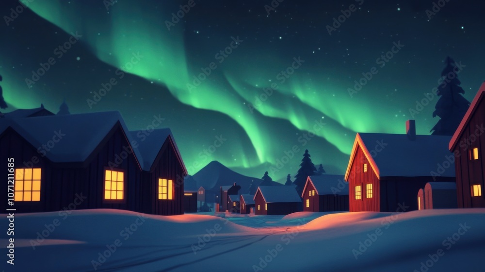 Aurora's Embrace: Nordic Village Serenity Aurora's Embrace: Nordic Village Serenity