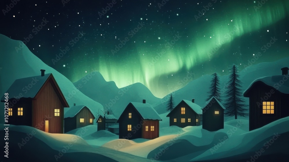 Aurora's Embrace: Nordic Village Serenity Aurora's Embrace: Nordic Village Serenity