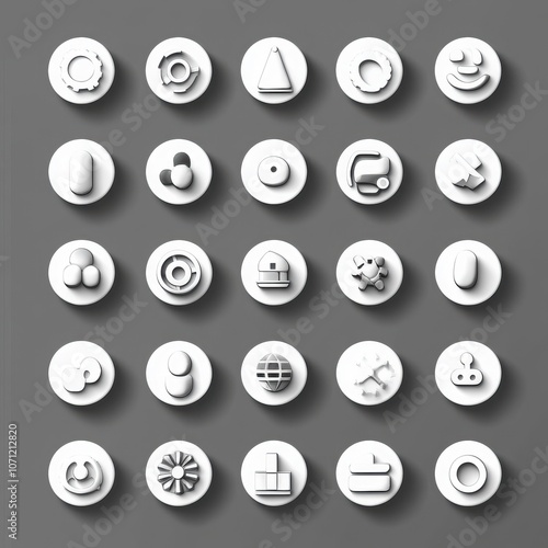 Collection of White Circular Icons 