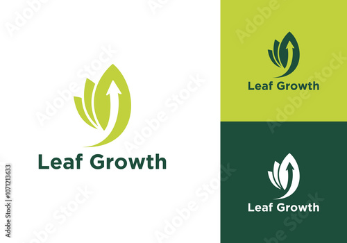 Growth leaf logo symbol icon Growth leaf and arrow logo template for business branding