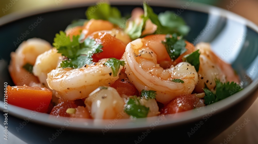 Mouthwatering ceviche with shrimp and white fish garnished with fresh herbs Mouthwatering ceviche with shrimp and white fish garnished with fresh herbs