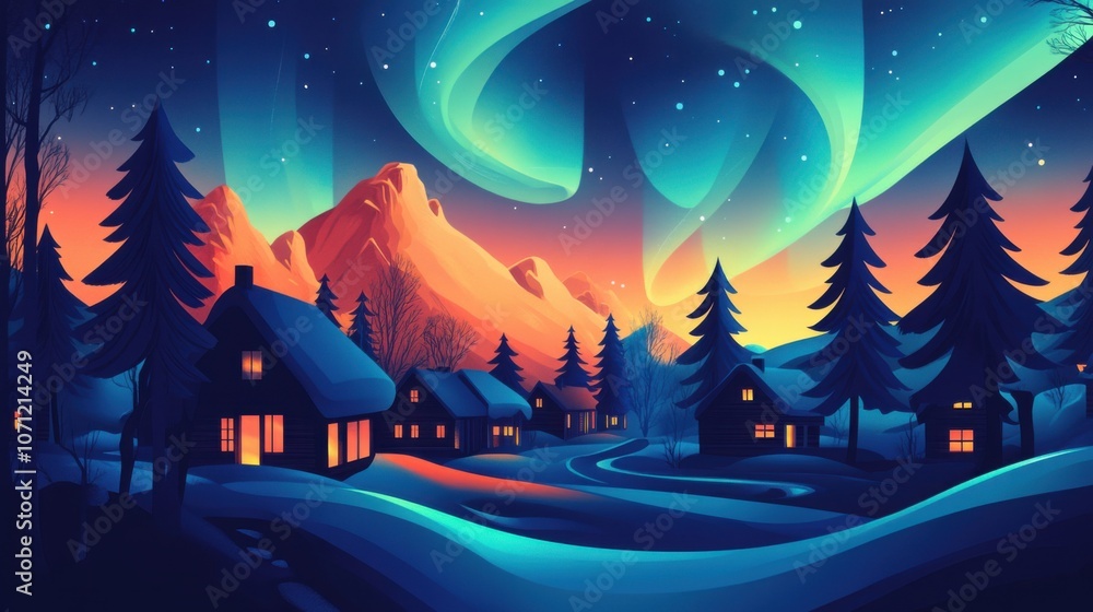Aurora's Embrace: Nordic Village Serenity Aurora's Embrace: Nordic Village Serenity
