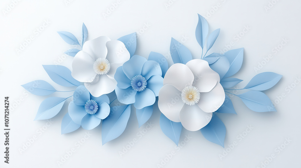 Elegant flowers with blue leaves create serene and calming atmosphere. This beautiful arrangement showcases delicate petals and intricate details, perfect for various design projects Elegant flowers with blue leaves create serene and calming atmosphere. This beautiful arrangement showcases delicate petals and intricate details, perfect for various design projects
