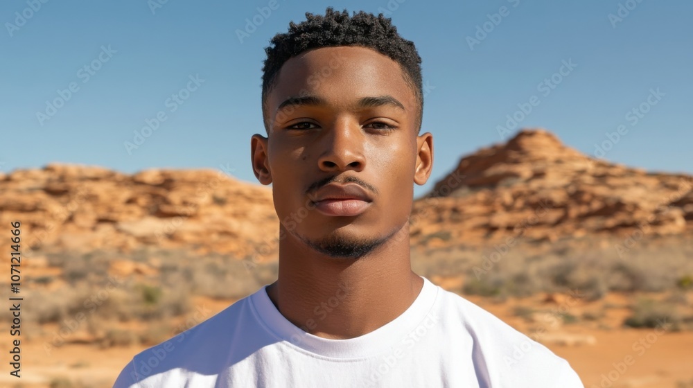 Portrait of a young indigenous australian man in desert landscape Portrait of a young indigenous australian man in desert landscape
