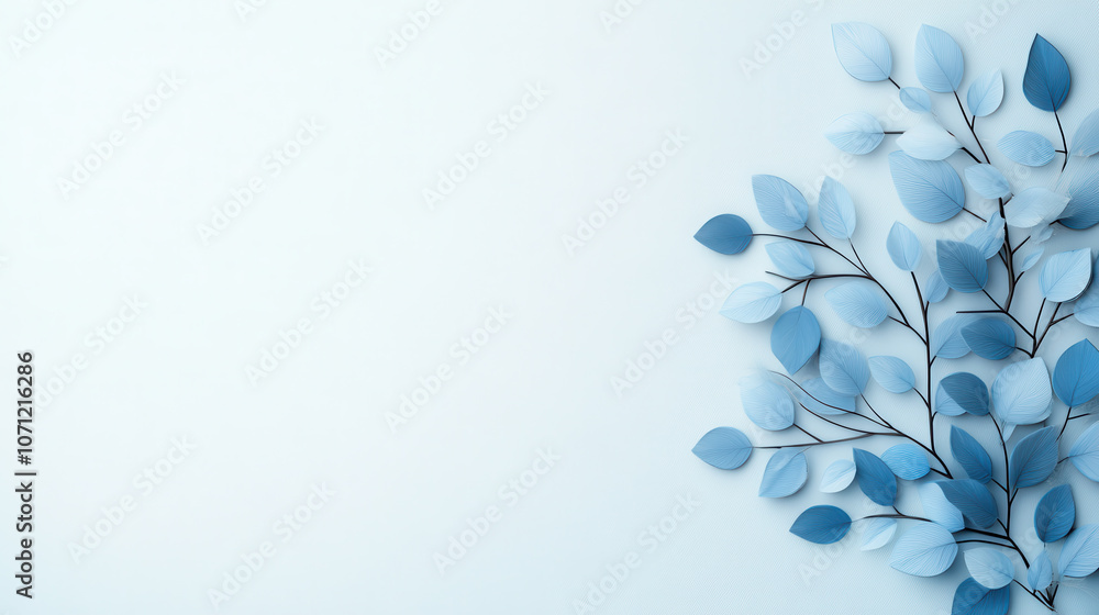 Captivating blue leaves illustration on light background, perfect for nature themed designs. delicate arrangement adds serene touch to any project Captivating blue leaves illustration on light background, perfect for nature themed designs. delicate arrangement adds serene touch to any project