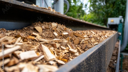 Wallpaper Mural Woody biomass on conveyor belt for sustainable energy processing Torontodigital.ca