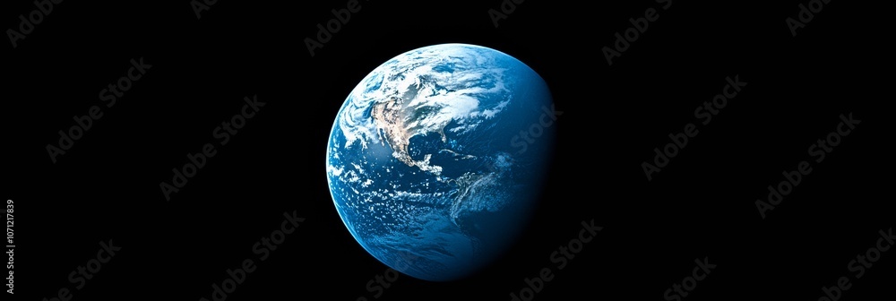 A bright blue planet Earth, partially illuminated by the sun, with continents and clouds clearly visible A bright blue planet Earth, partially illuminated by the sun, with continents and clouds clearly visible