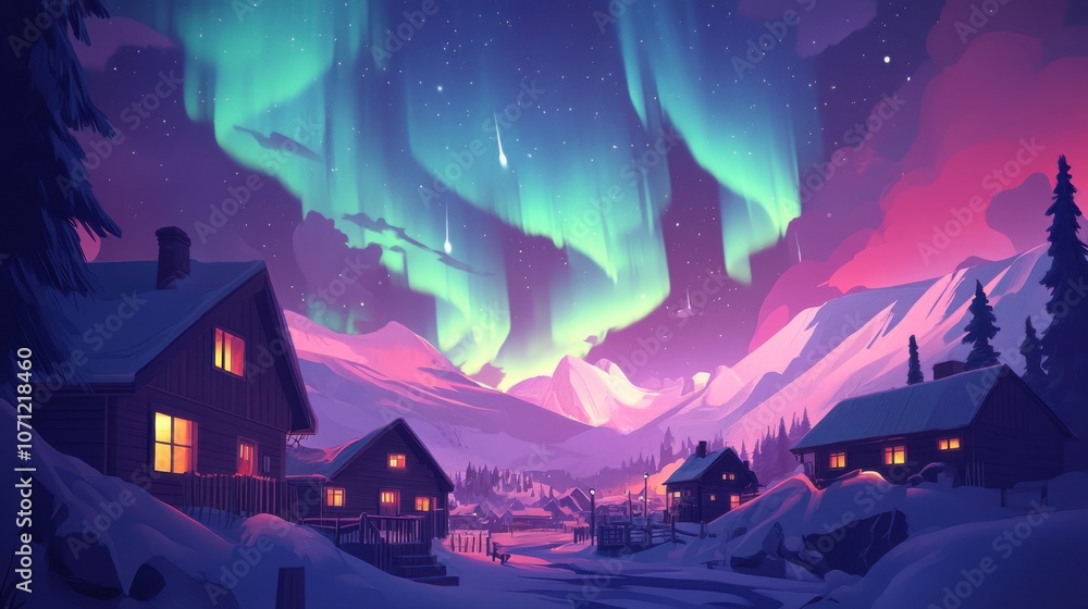 Aurora's Embrace: Nordic Village Serenity Aurora's Embrace: Nordic Village Serenity