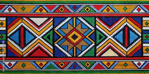 Colorful Ndebele art patterns on South African textile, South Africa, Ndebele, art, pattern, colorful, vibrant photo