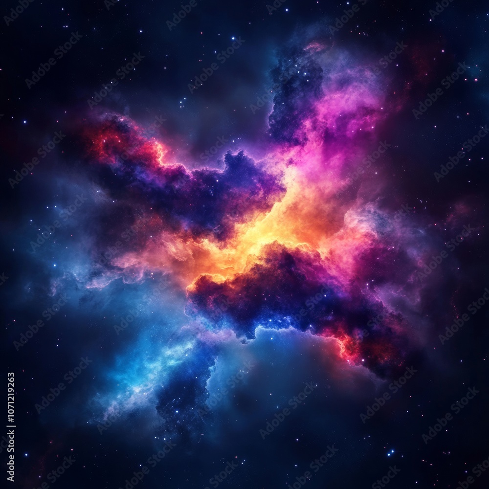 Fototapeta premium A cosmic cloud of gas and dust glowing in vibrant colors, creating a mesmerizing space scene