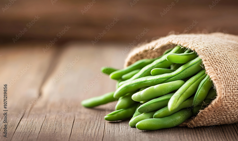 green beans on wooden table-generative ai green beans on wooden table-generative ai