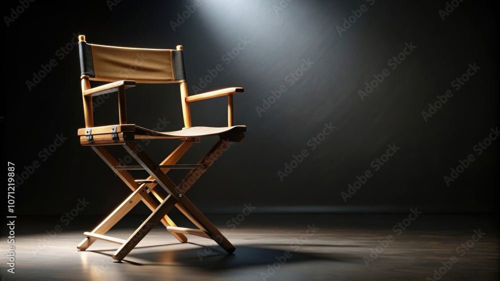 Obraz premium Director's chair on a black background, folding chair, scene, render,mock up, furniture, black, studio, comfortable