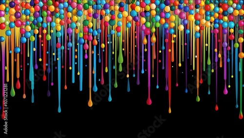 Colorful dots dripping on black background, multicolor, dots, dripping, black, background, abstract, vibrant, unique photo