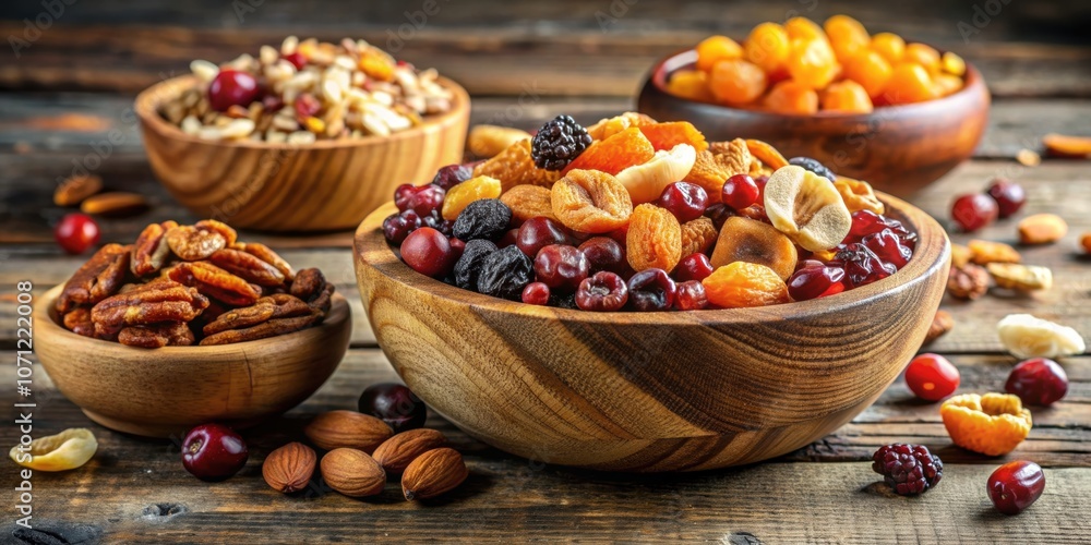 Assorted dried fruits and nuts in a rustic bowl, healthy, snack, variety, organic, dried, assortment, rustic, bowl, almonds Assorted dried fruits and nuts in a rustic bowl, healthy, snack, variety, organic, dried, assortment, rustic, bowl, almonds