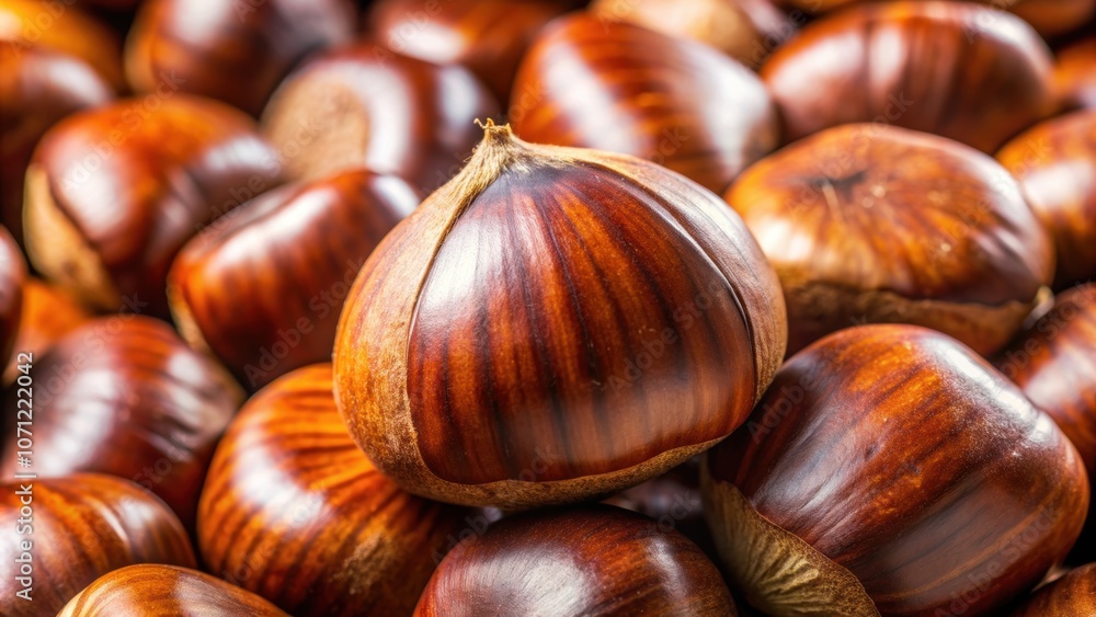 A close-up stock photo of a shiny, brown chestnut, nut, food, fall, autumn, seasonal, harvest, healthy, organic, snack, forest A close-up stock photo of a shiny, brown chestnut, nut, food, fall, autumn, seasonal, harvest, healthy, organic, snack, forest