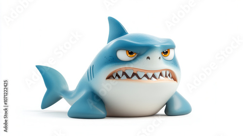 lighthearted cartoon shark with angry expression, showcasing its sharp teeth and vibrant blue color. Perfect for playful designs and illustrations photo