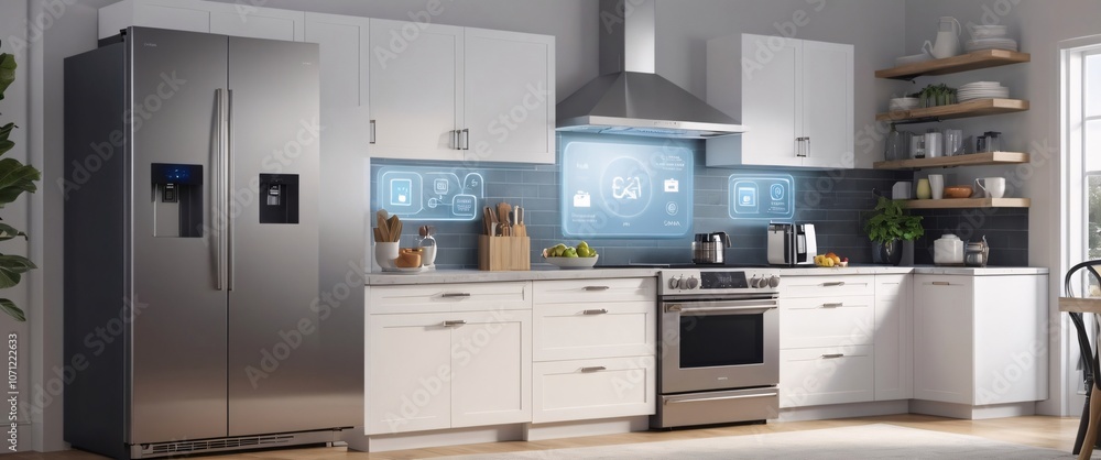 smart home filled with various connected devices and appliances AI, such as smart refrigerators, coffee makers, and ovens, all communicating with each other to simplify everyday tasks and enhance the smart home filled with various connected devices and appliances AI, such as smart refrigerators, coffee makers, and ovens, all communicating with each other to simplify everyday tasks and enhance the
