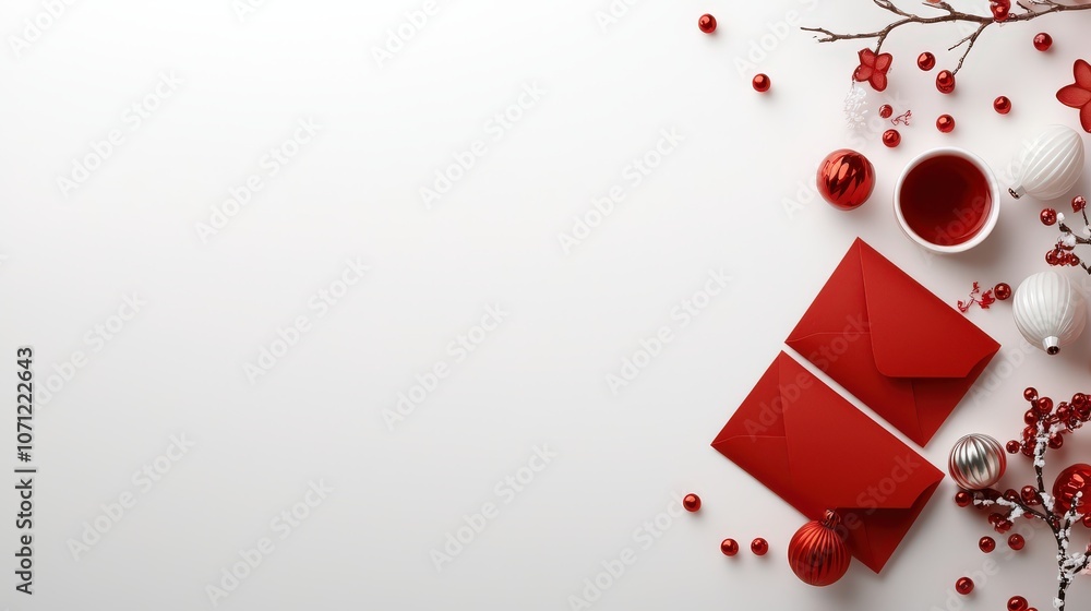 A beautiful representation of Chinese New Year elements, including red envelopes and lucky charms, arranged on a clean white background, perfect for capturing the essence of this cultural celebration. A beautiful representation of Chinese New Year elements, including red envelopes and lucky charms, arranged on a clean white background, perfect for capturing the essence of this cultural celebration.