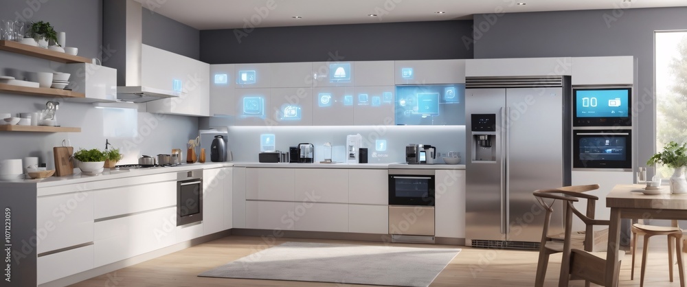 smart home filled with various connected devices and appliances AI, such as smart refrigerators, coffee makers, and ovens, all communicating with each other to simplify everyday tasks and enhance the smart home filled with various connected devices and appliances AI, such as smart refrigerators, coffee makers, and ovens, all communicating with each other to simplify everyday tasks and enhance the