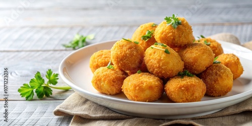 Crispy cheese croquettes served on a white plate , food, photography, crispy, cheese, croquettes, appetizer, golden