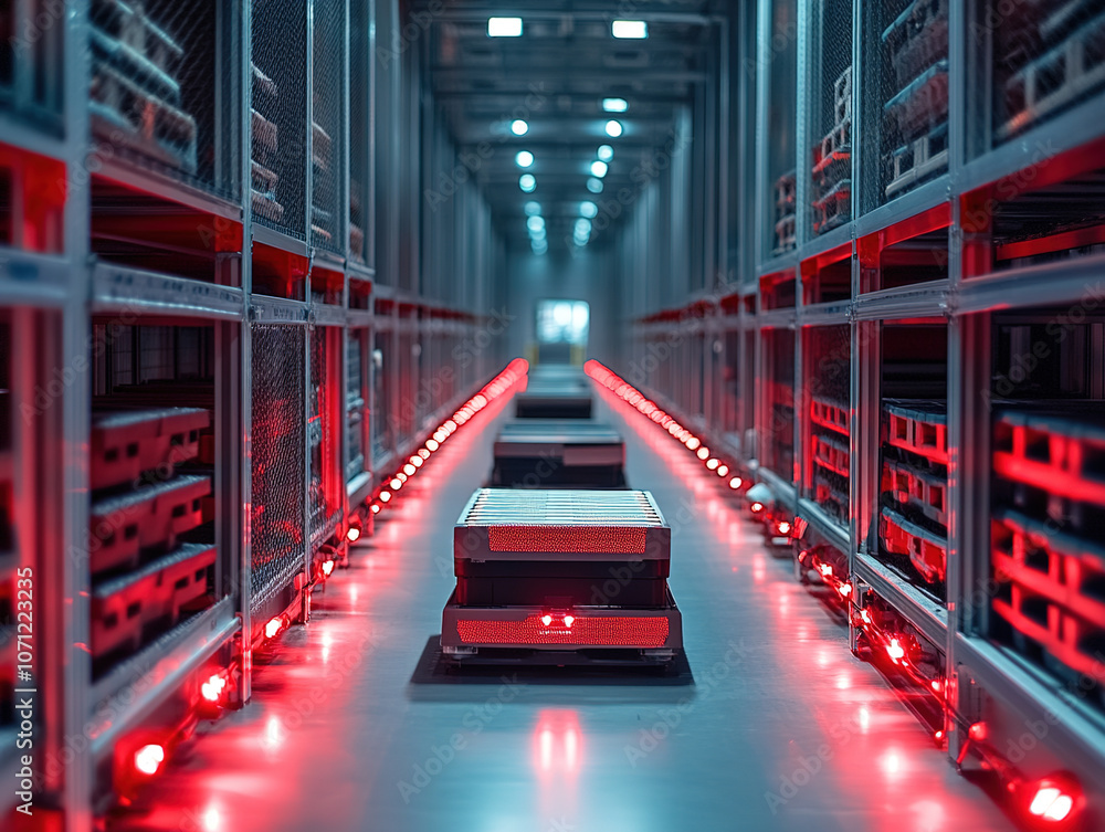Fototapeta premium Robotic systems transform warehouse logistics with efficient automated transport and intelligent inventory management solutions