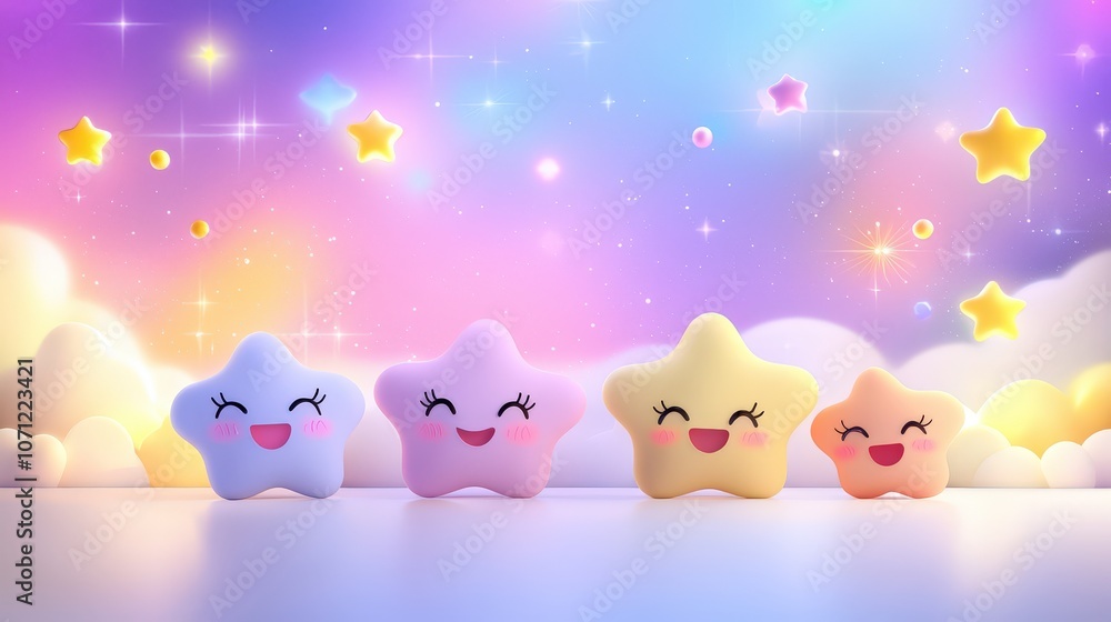 A delightful cute background featuring cute cartoon stars with cheerful faces, creating a joyful atmosphere perfect for children's themes and visuals.