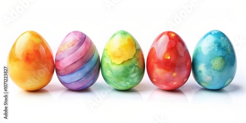 Colorful Easter eggs painted with watercolor , Easter, holiday, decoration, vibrant, artistic, traditional, festive