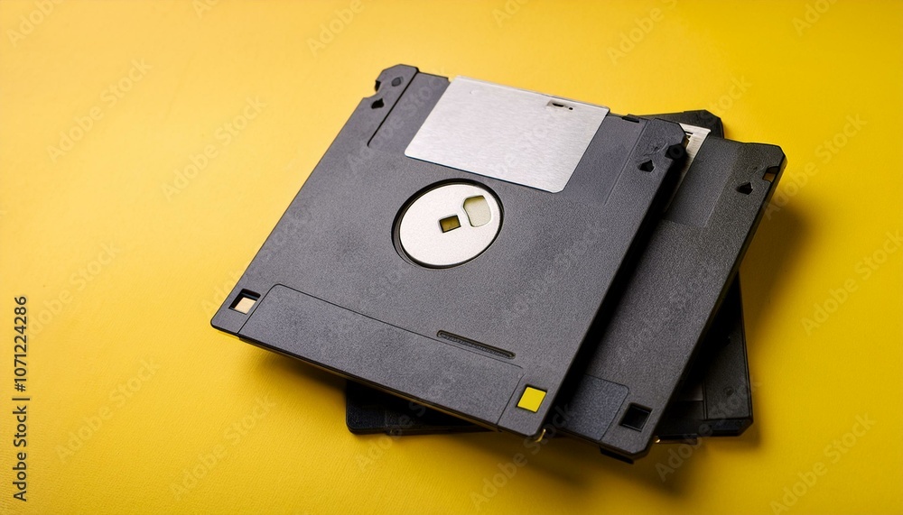 Old floppy disks for computer on yellow background Old floppy disks for computer on yellow background