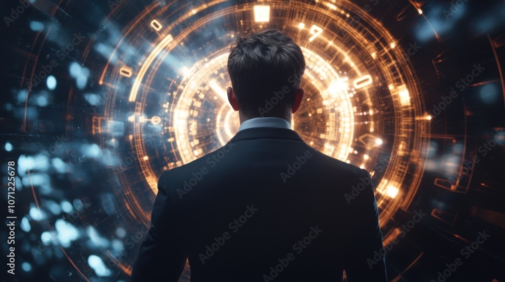 Futuristic Businessman in Digital Environment Futuristic Businessman in Digital Environment