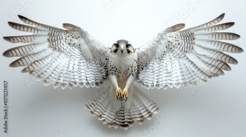 A Close-Up View of a Gyrfalcon with Wings Spread