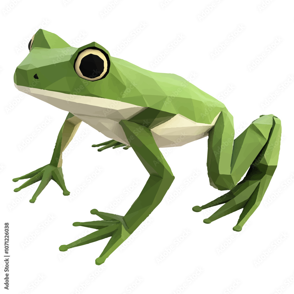 Fototapeta premium Green frog, low-poly design, white background