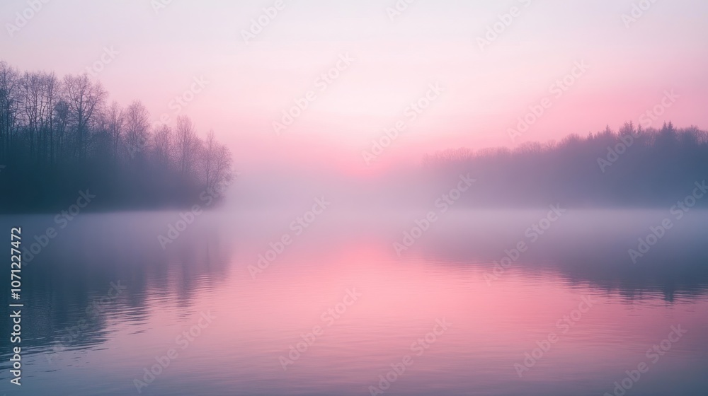 Fototapeta premium Misty Sunrise Over the Lake