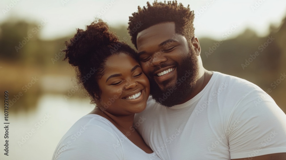 Fototapeta premium Joyful Smiles of a Happy Couple by the Water