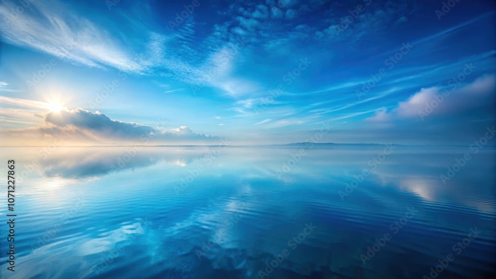 Fototapeta premium Ethereal landscape featuring serene calm blue hues , Peaceful, tranquility, serene, ethereal, calm, blue, landscape, water, sky