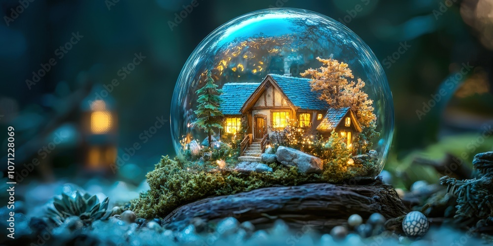 Obraz premium Cozy cottage in a glass dome