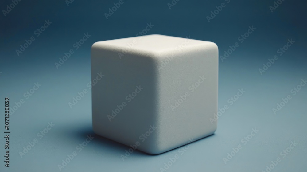 A white cube with rounded edges, isolated against a blue background. A white cube with rounded edges, isolated against a blue background.