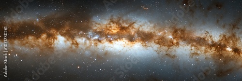 An illuminated, detailed view of the Milky Way galaxy, stretching across the night sky in a bright band of stars photo