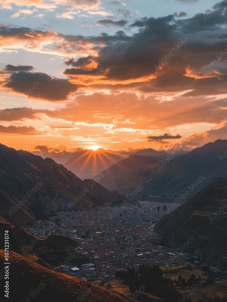 Obraz premium Scenic Sunset View from a Mountain