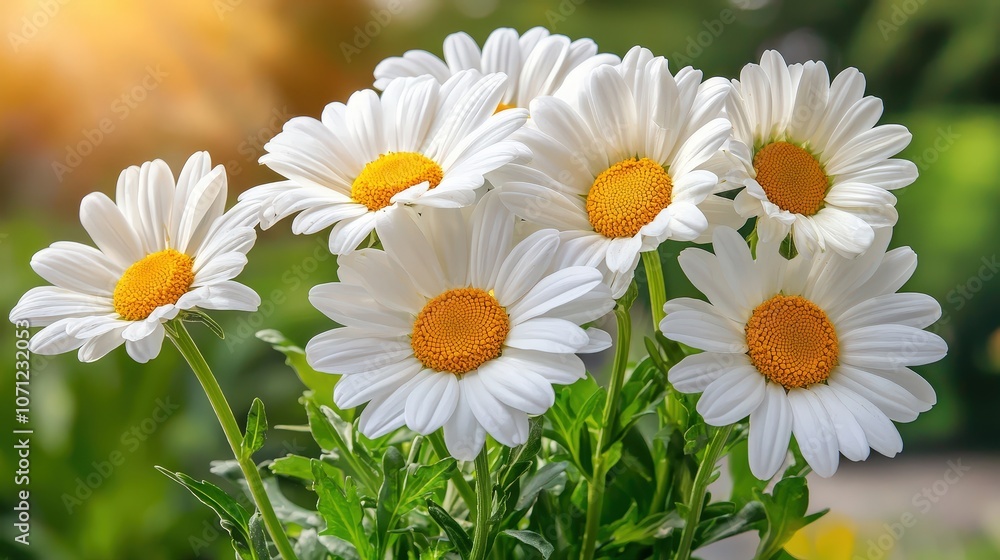 Obraz premium White daisies glowing in golden hour sunlight