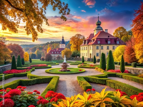 Autumnal Castle Garden, Trautmannsdorf - Vintage Photography photo