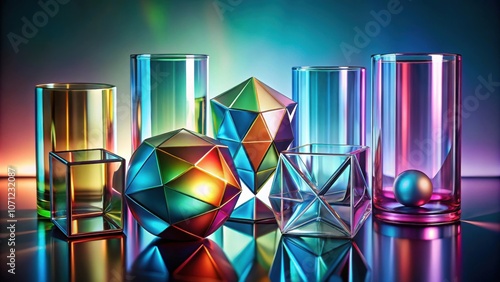 Glass geometries with dispersion colors, rendering, glass, geometries, dispersion, colors, rendering, abstract, crystal photo